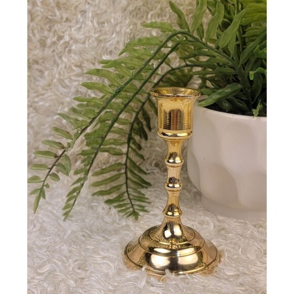 Vintage Mid-1900s Solid Brass Candlestick - Picture 1 of 13